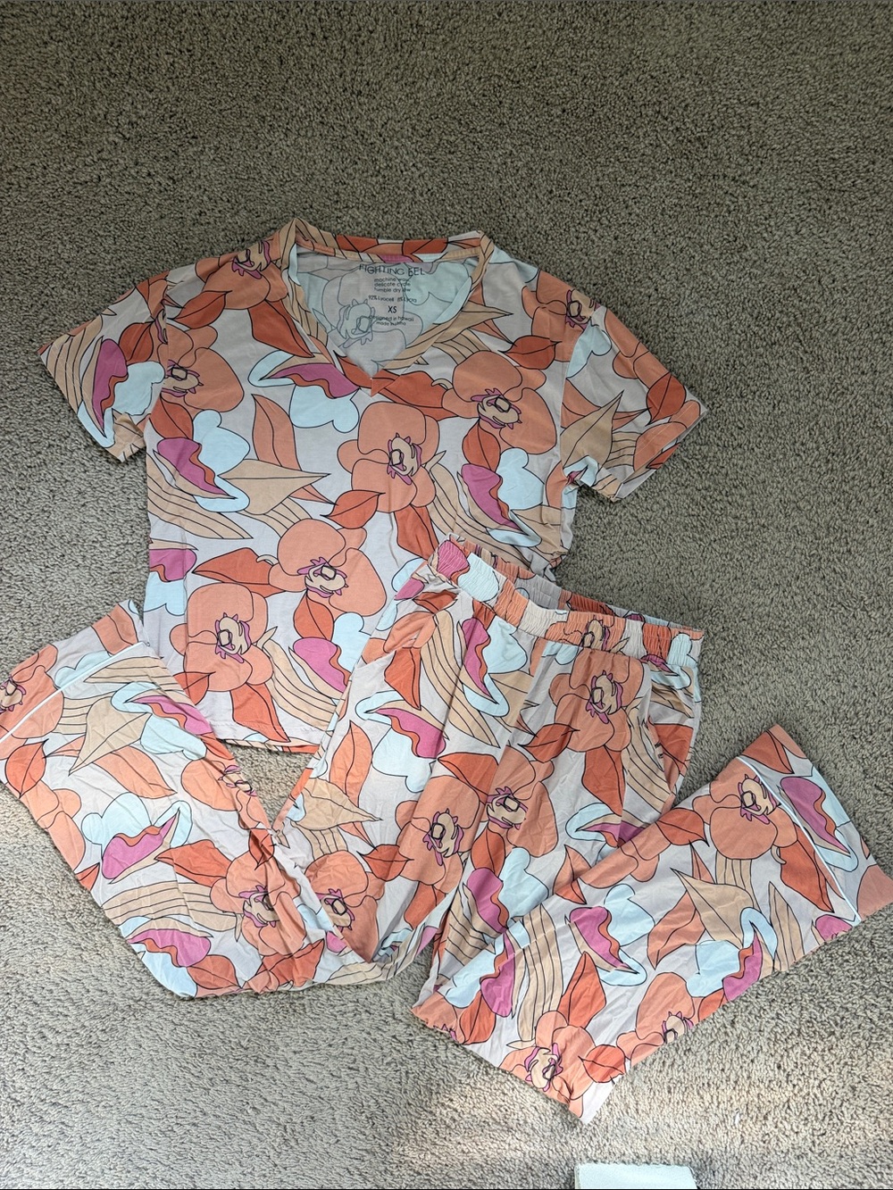 Fighting Eel Orange & Pink Floral Cotton Pajama Set